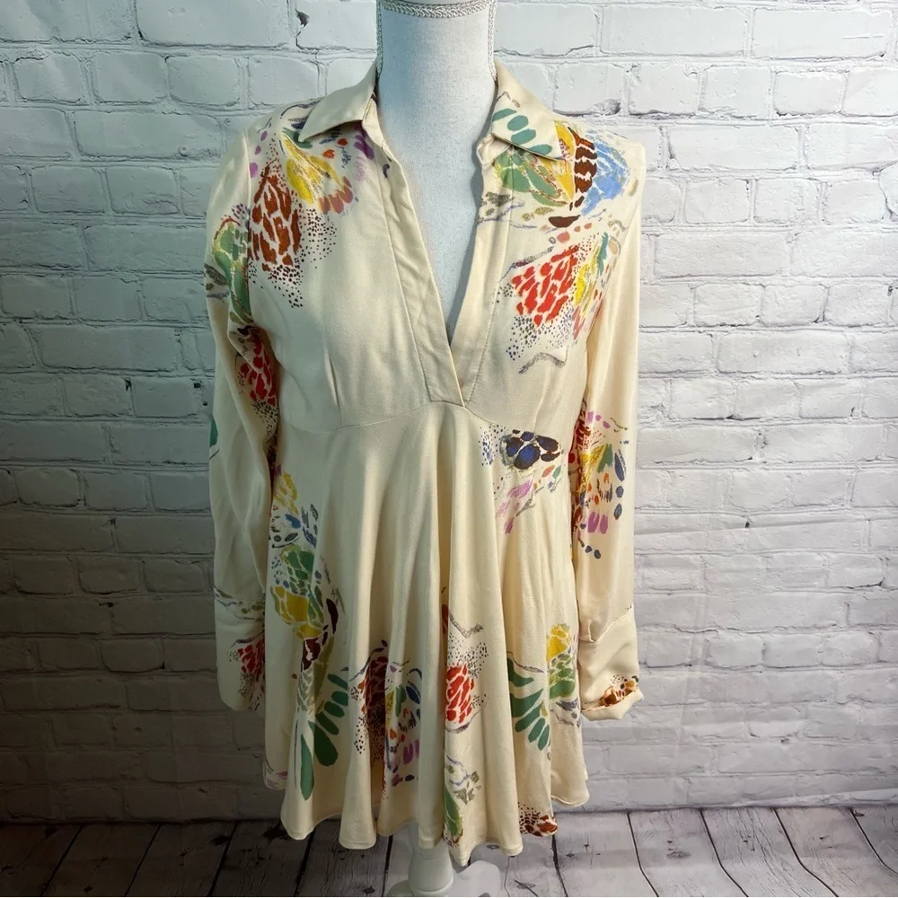 FREE PEOPLE Hi Lo Tunic Field of Butterflies Blouse Top Small XS